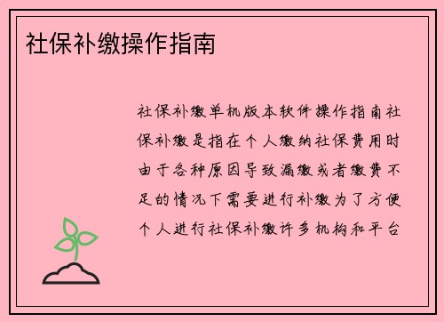 社保补缴操作指南