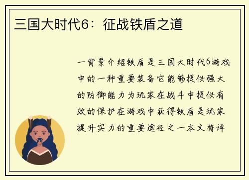 三国大时代6：征战铁盾之道