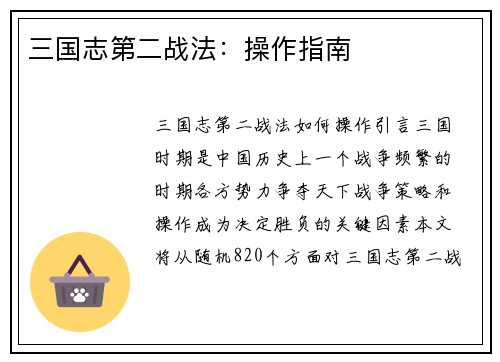 三国志第二战法：操作指南