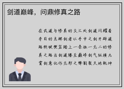 剑道巅峰，问鼎修真之路